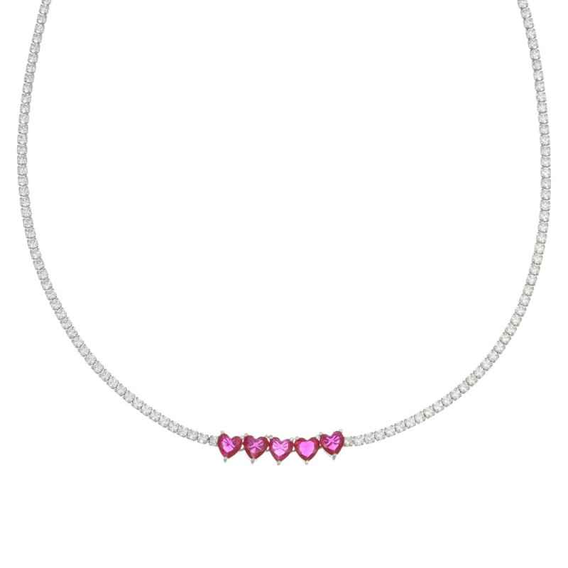 COLLANA TENNIS CINQUE CUORI RUBINO DONNA AMEN COLLANA TENNIS CINQUE CUORI RUBINO DONNA AMEN