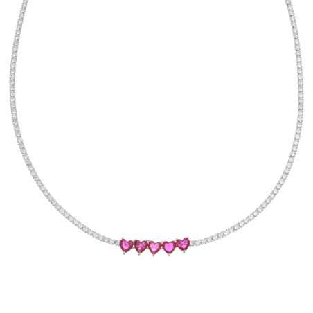 COLLANA TENNIS CINQUE CUORI RUBINO DONNA AMEN  CLT5CUBRBZ AMEN
