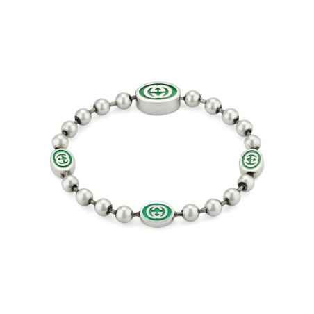 BRACCIALE ARGENTO SMALTO VERDE 17CM DONNA GUCCI INTERLOCKING G YBA701609001017 GUCCI
