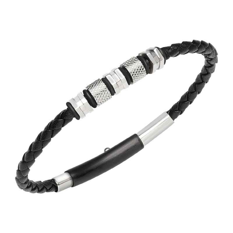 BRACCIALE IN ACCIAIO E PELLE NERA INTRECCIATO UOMO BREIL 