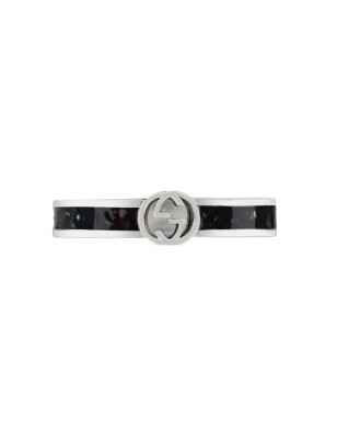 ANELLO IN ARGENTO SMALTO NERO MISURA 10 BAMBINO GUCCI INTERLOCKING G YBC701620001010 GUCCI