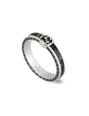 ANELLO IN ARGENTO SMALTO NERO MISURA 10 BAMBINO GUCCI INTERLOCKING G