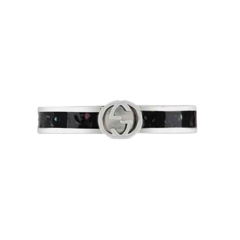 ANELLO IN ARGENTO SMALTO NERO MISURA 11 DONNA GUCCI INTERLOCKING G ANELLO IN ARGENTO SMALTO NERO MISURA 11 DONNA GUCCI INTERLOCKING G