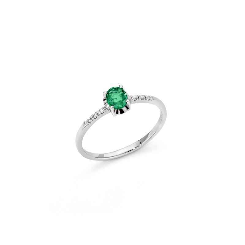 ANELLO ORO BIANCO SMERALDO OVALE DIAMANTI DONNA MILUNA LE GEMME