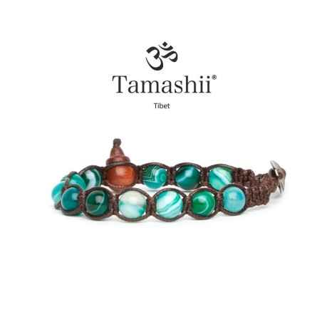 BRACCIALE AGATA VERDE STRIATA UOMO-DONNA TAMASHII 1 GIRO BHS900-161 TAMASHII