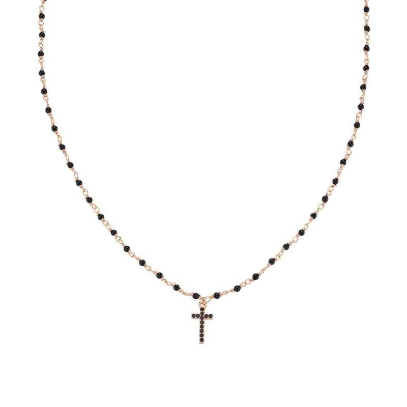 COLLANA ROSÈ CROCE ZIRCONATA CRISTALLI NERI DONNA AMEN COLLANA ROSÈ CROCE ZIRCONATA CRISTALLI NERI DONNA AMEN