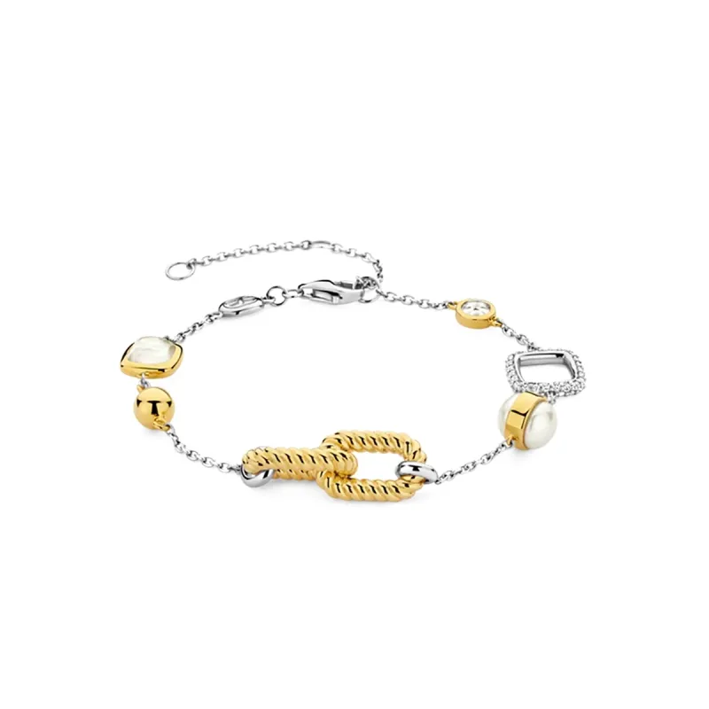 BRACCIALE BICOLORE PERLA MADREPERLA ZIRCONI DONNA TI SENTO