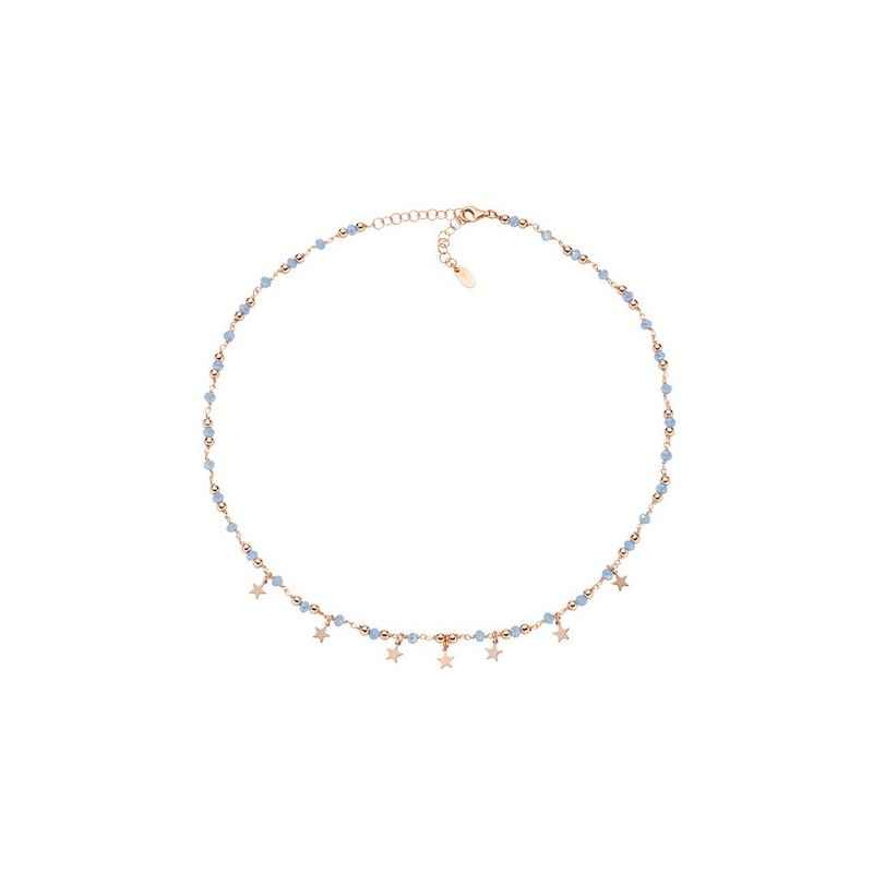 COLLANA CHARM ROSE' CON CRISTALLI AZZURRI AMEN COLLANA CHARM ROSE' CON CRISTALLI AZZURRI AMEN